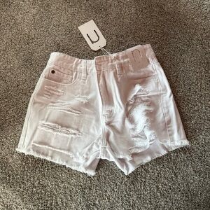 High Waist White Textured Shorts